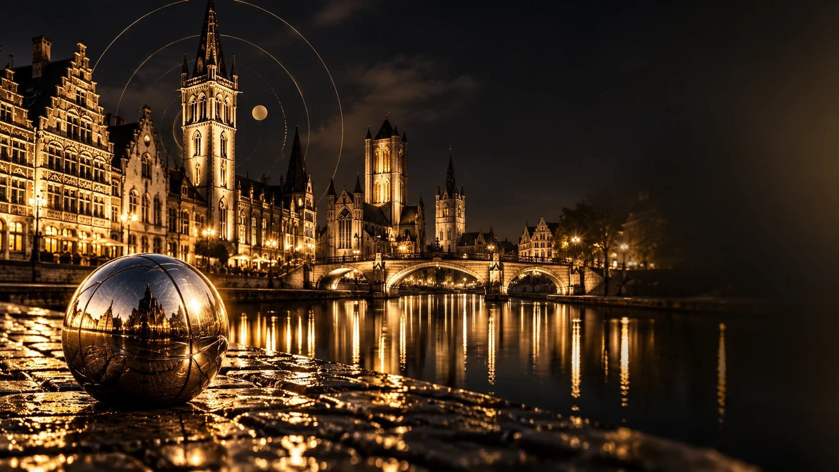 Golden Point-concept voor Gent bij nacht